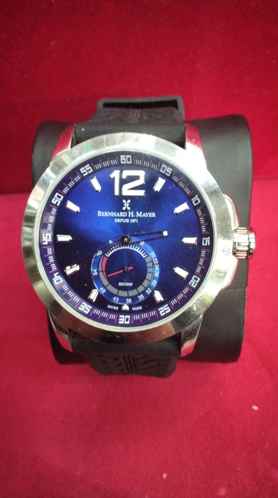 Bernhard H. Mayer Swiss Made Blue Dial Water Resistant Rubber Strap Watch