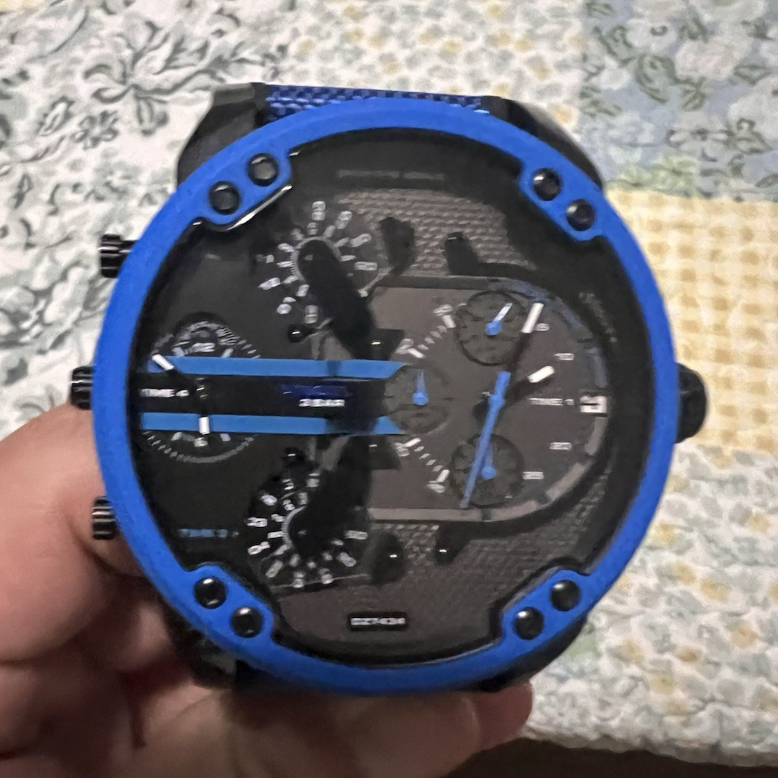 Diesel 4 Time Men’s Quartz Chronograph 57mm Blue/Black Silicone Strap