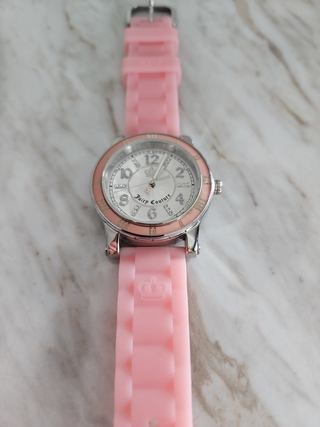Juicy Couture Ladies Pink Silicone Jelly Band Pave Watch Needs Battery