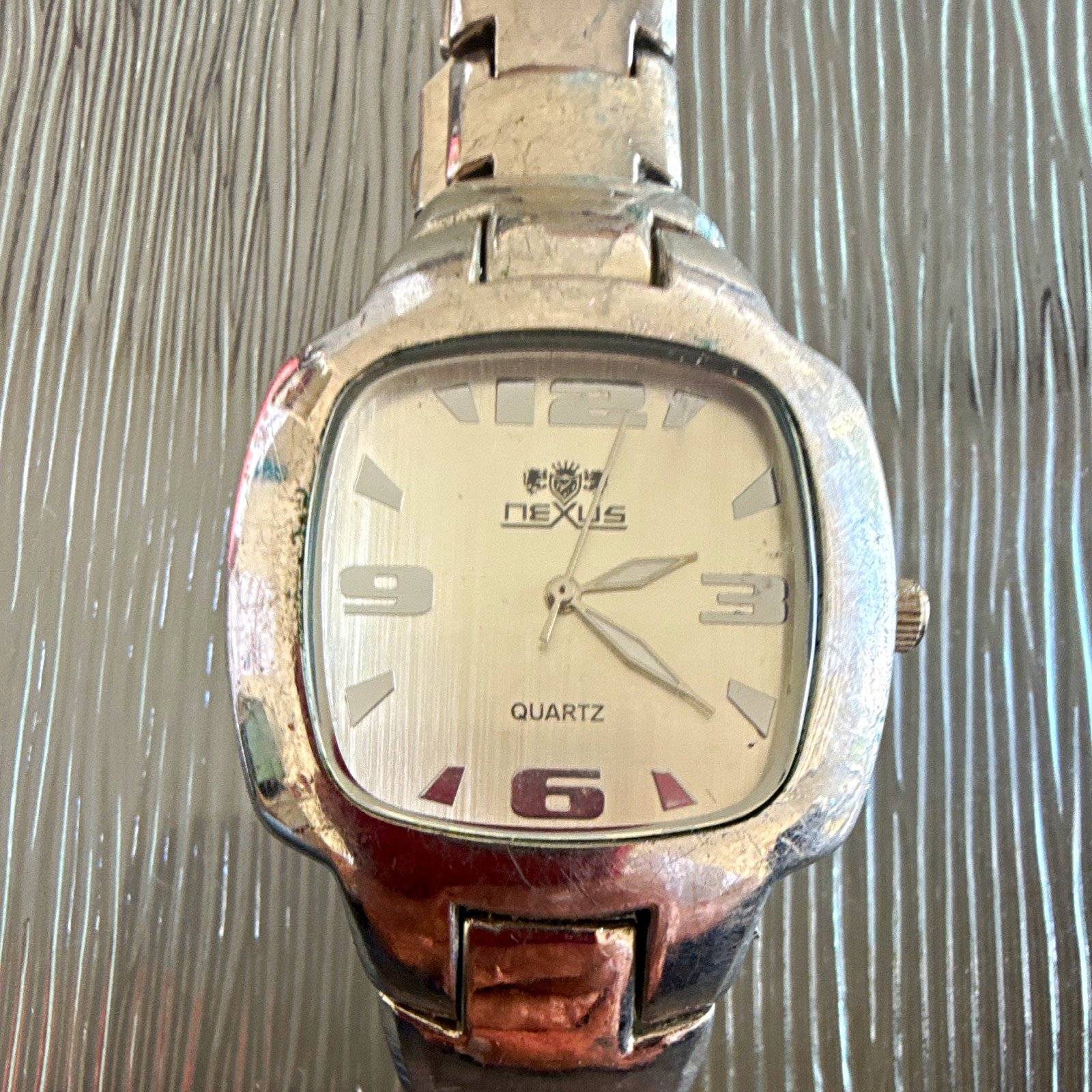 Nexus Quartz Analog Wristwatch Square Silver Tone Metal Bracelet 12-Hour Dial