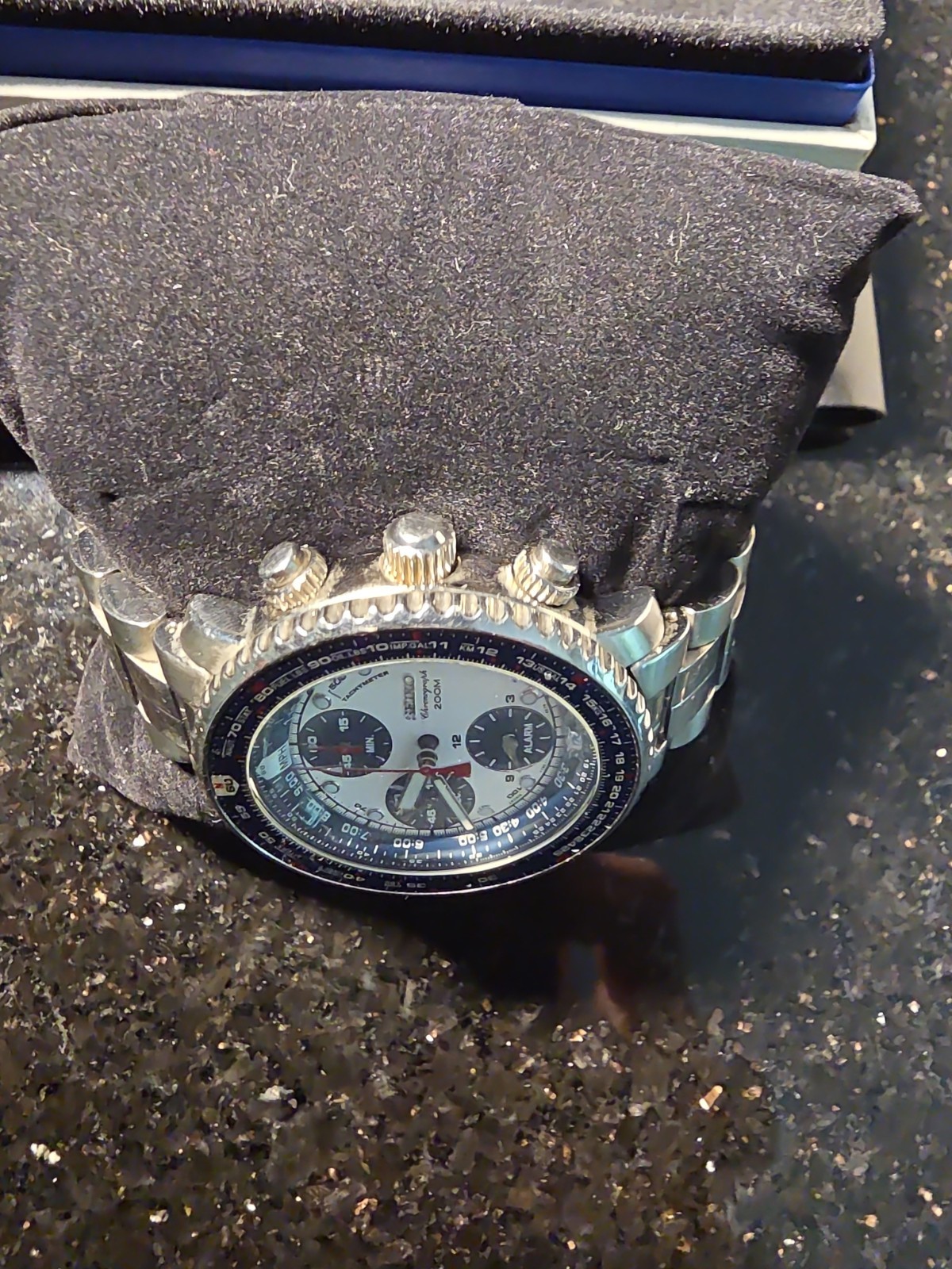 Seiko Flightmaster SNA413 Blue Panda Chronograph 7T62-0EB0 Pilot Watch 200M Rare