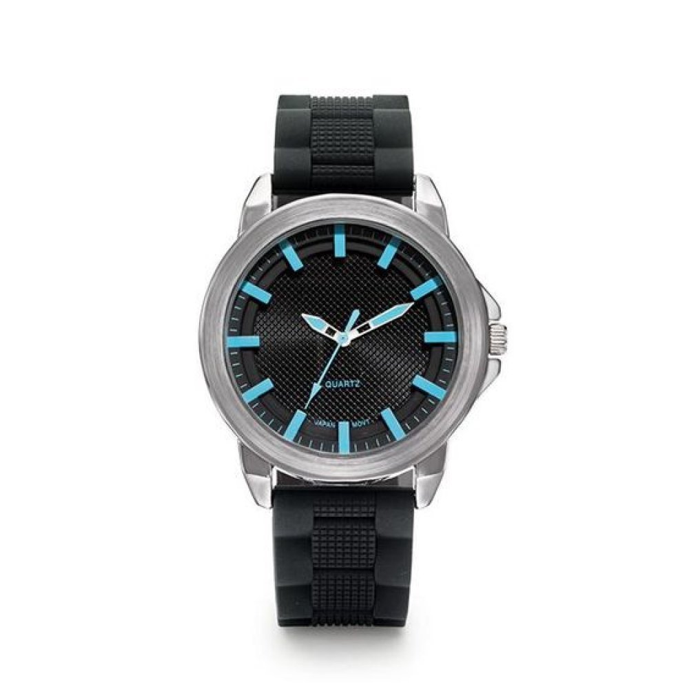Avon Men’s Color Shock Silicone Watch Black Blue Silver