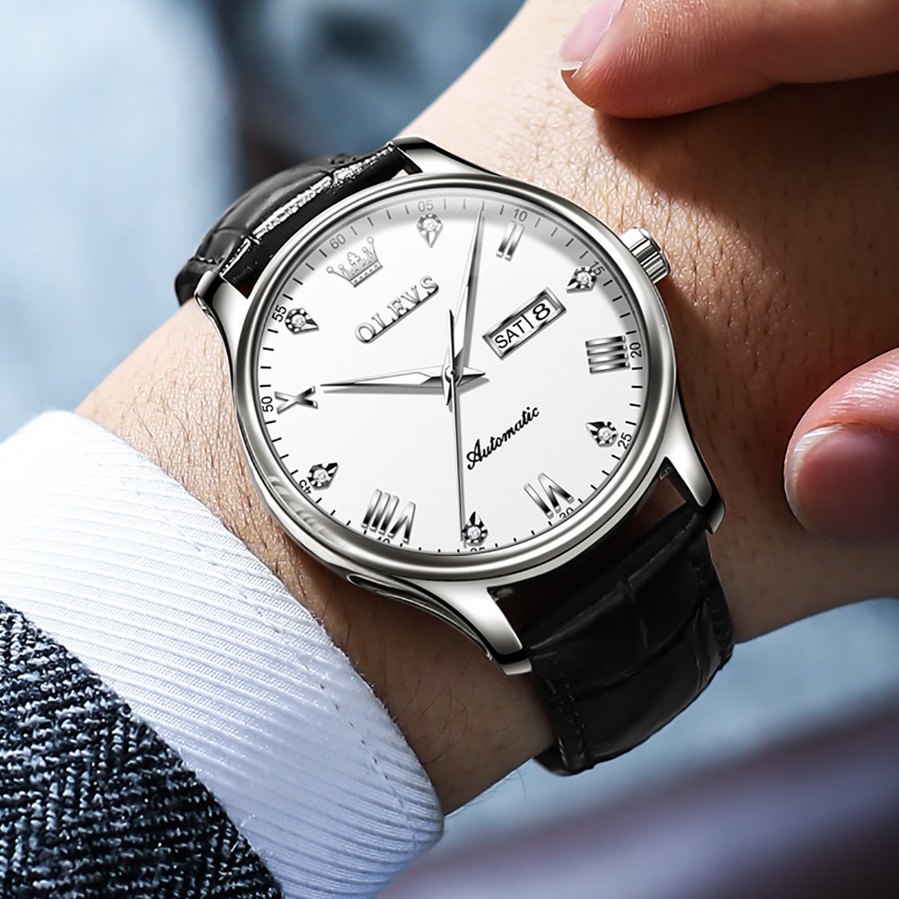 OLEVS 9932 Luxury Multi-functiom Leather Business Male Female Mechanical Watch
