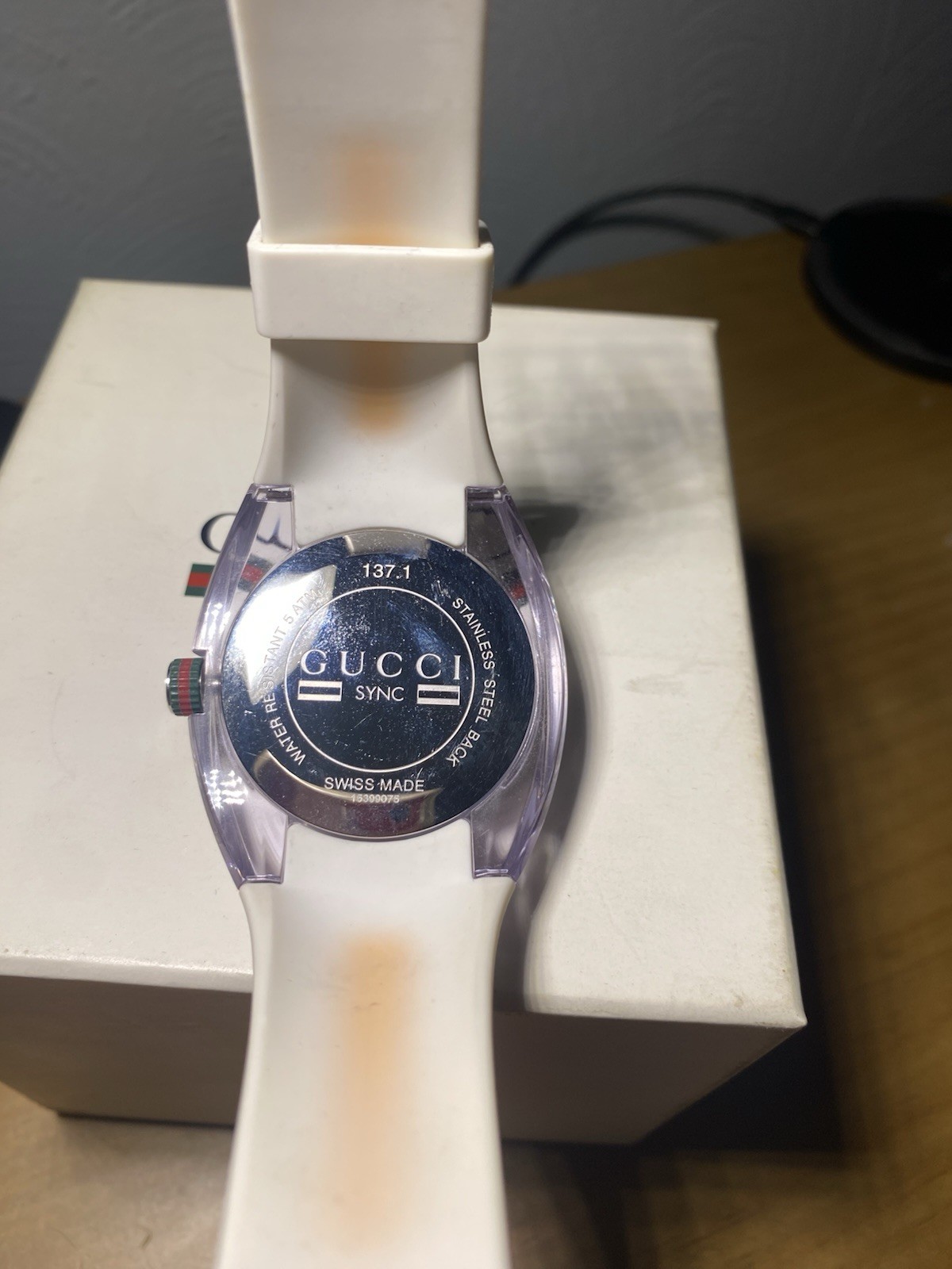 Gucci Sync 46mm Clear Transparent Nylon Case with White Rubber Straps