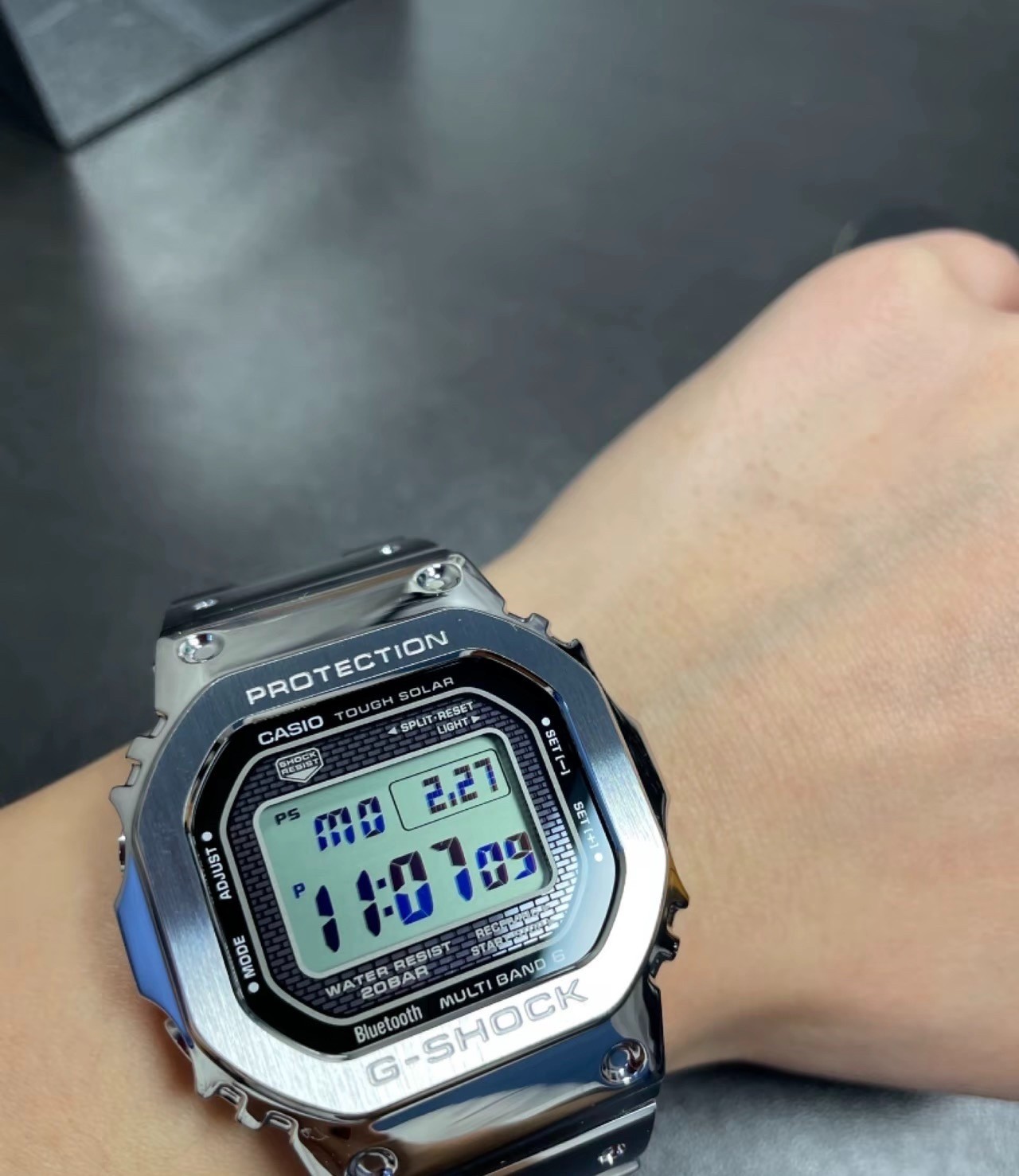 Casio G-Shock GMW-B5000D-1 Silver Full Metal Tough Solar Bluetooth Digital Watch