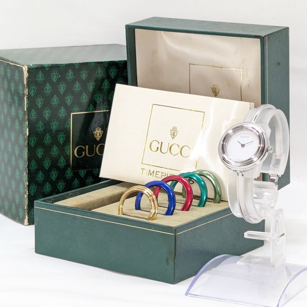 GUCCI Change Bezel 11/12.2L Watch Quartz Silver BOXED Women’s Working Authentic