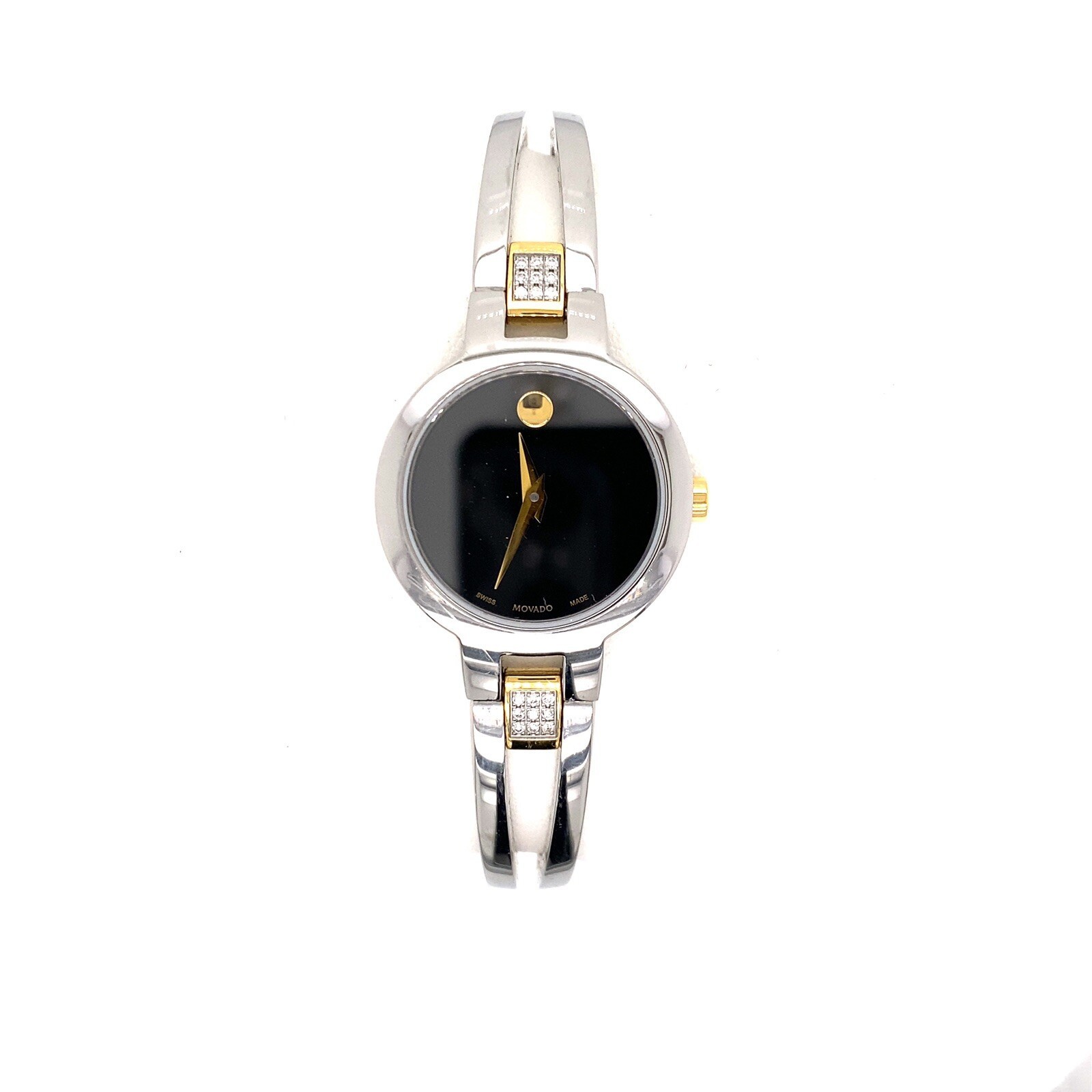NEW MOVADO AMOROSA 18 DIAMOND TWO TONE BLACK DIAL BANGLE LATEST MODEL SRP $1395
