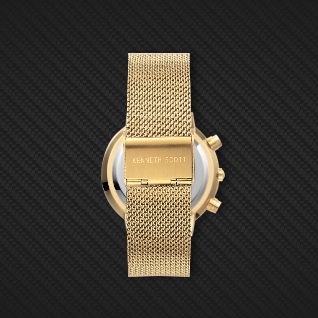Kenneth Scott Men’s Multi-Function Casual Watch | Beige Dial, Gold Mesh Strap