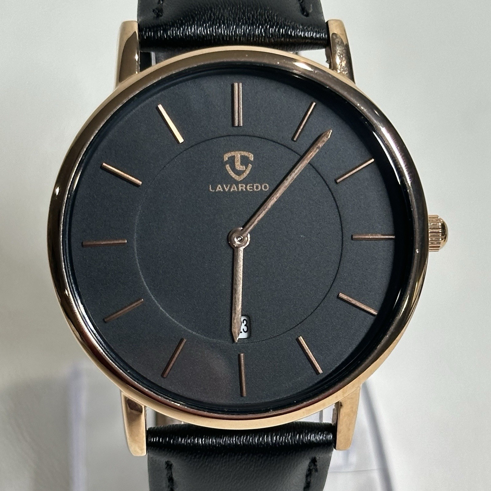 Men’s LAVAREDO WR 3 ATM Black LEATHER WRISTWATCH 40 Mm New Battery