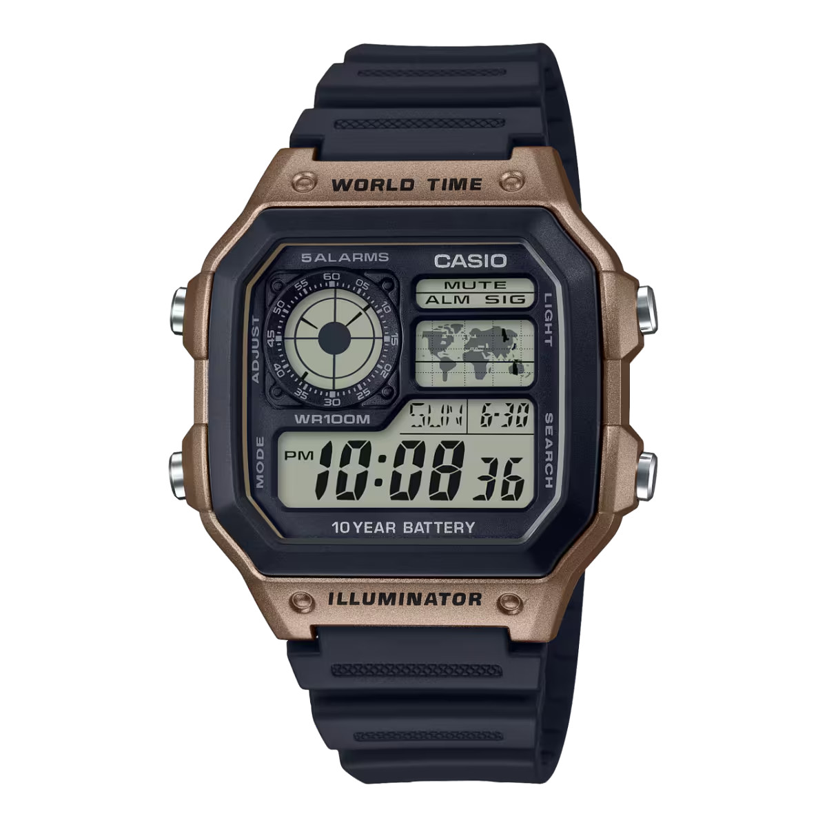 Casio AE1200WH-5AV, Chronograph Watch, Illuminator, 5 Alarms, 10 Year Battery