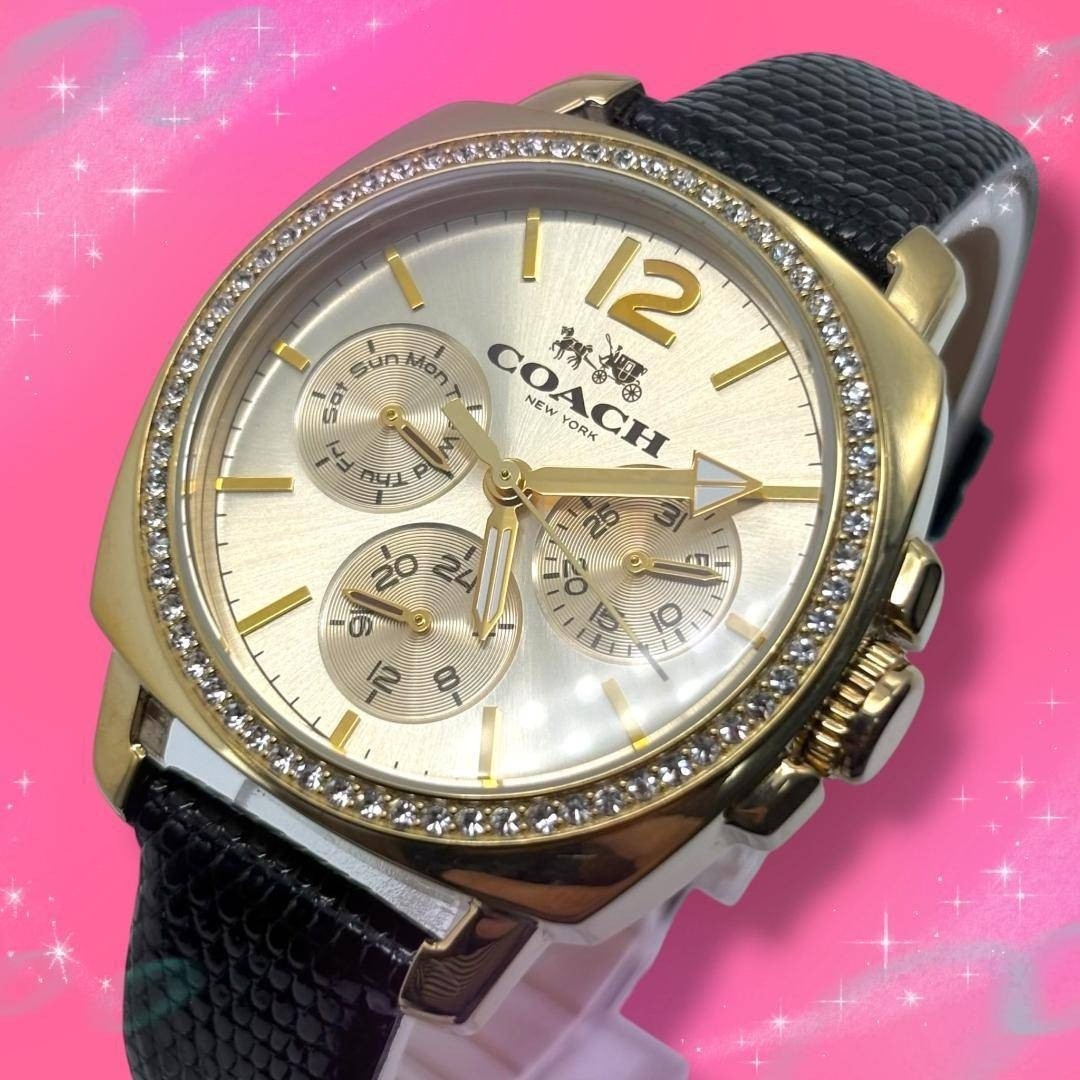 Item Working Coach Women’s Watch Bezel Stone Day Date Quartz