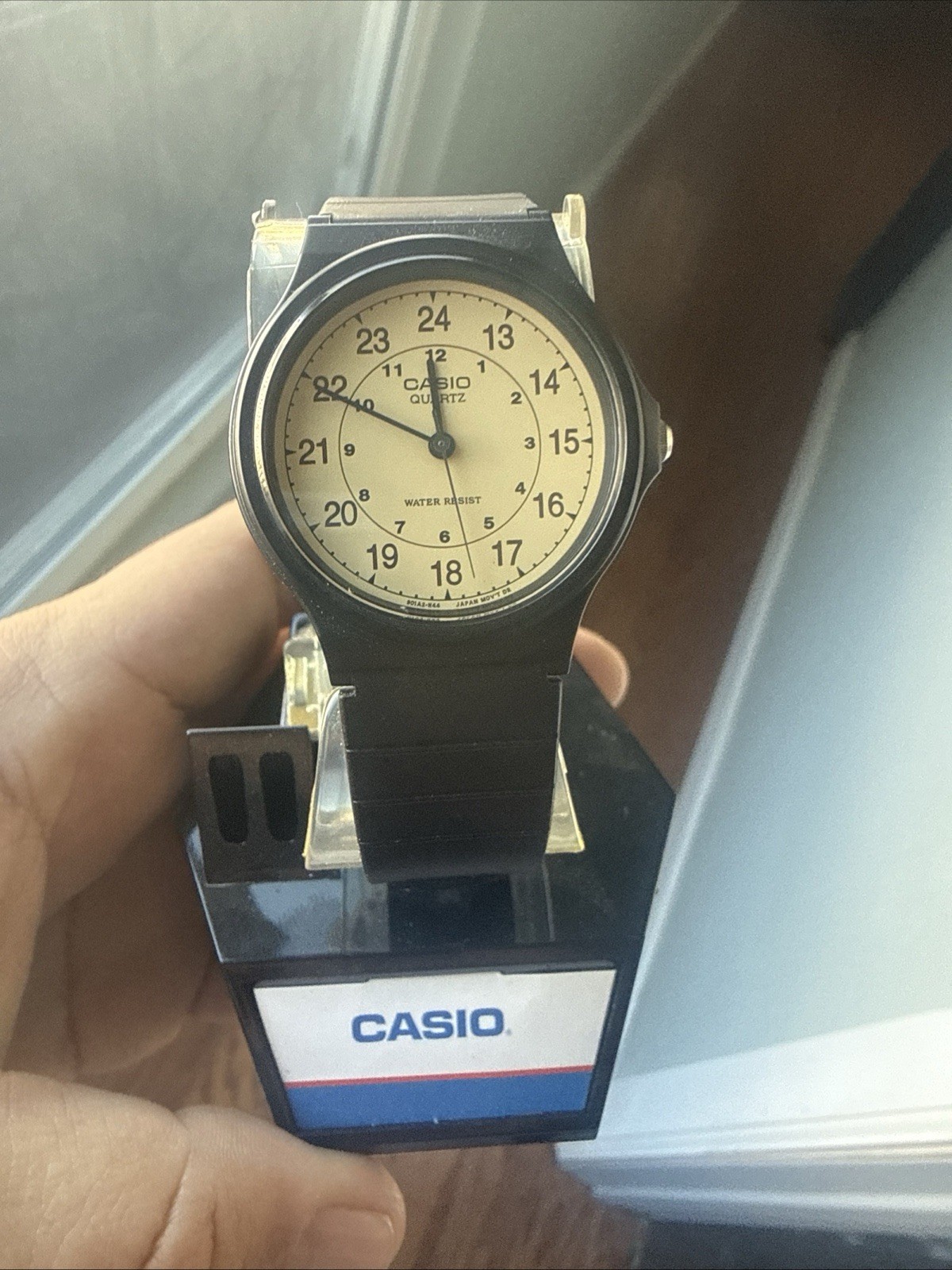 Casio MQ24-9B Men’s Classic Analog Watch Beige Dial Black Resin Quartz