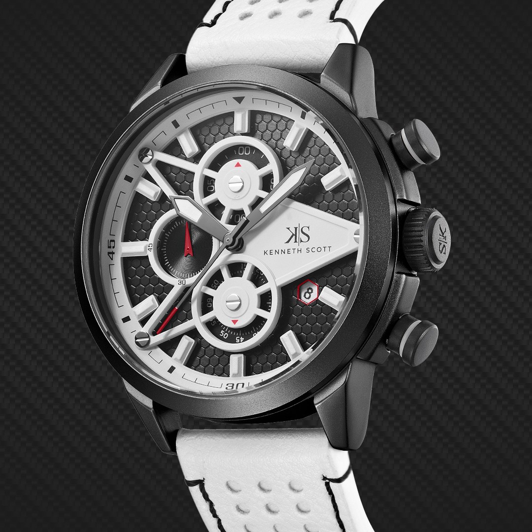 Kenneth Scott Men’s Chronograph Watch | Black Dial, 45mm, 30 m (3 ATM)