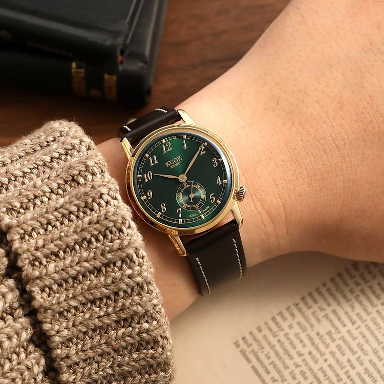 KUOE KYOTO OLD SMITH 90-007 Small Seconds Automatic Green Dial Black Strap GLD