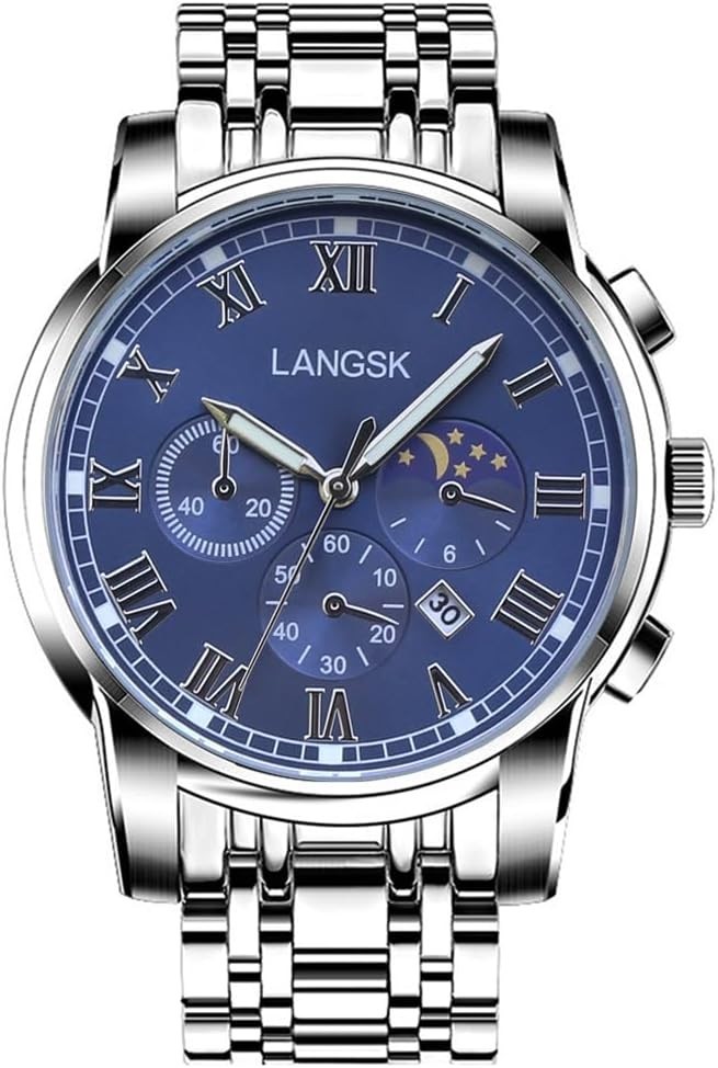 Men’s Quartz Watch with Date & Luminous Features – Timeless Silver & Blue Style