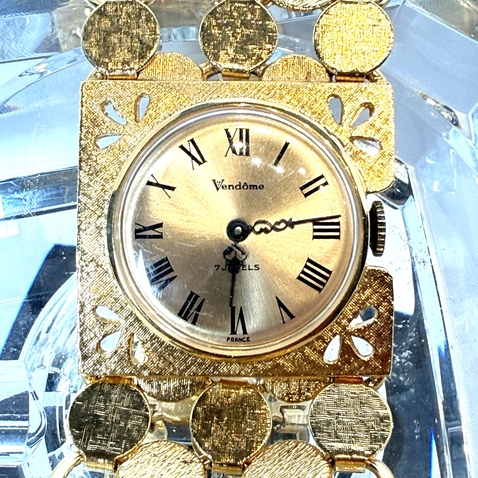 Vendome 7 Jewels France Vintage Ladies Mechanical Watch Gold Tone Bracelet Runs