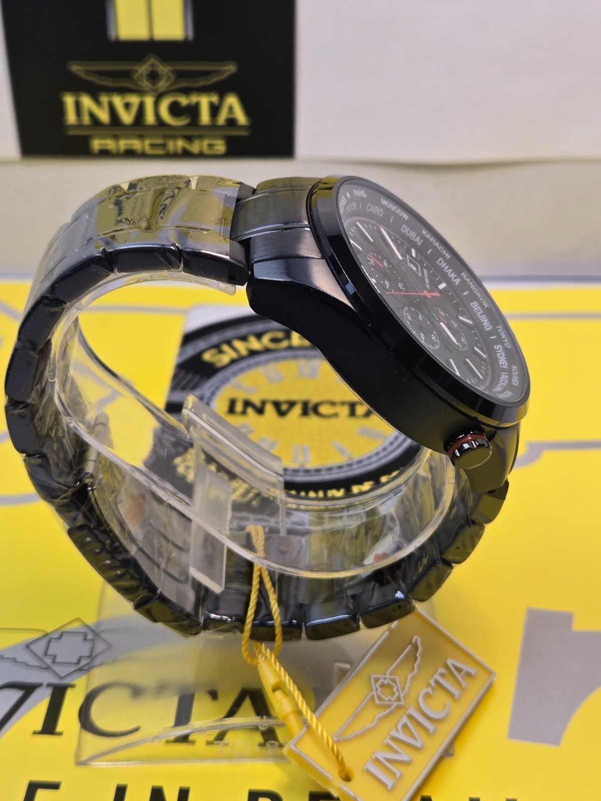 Invicta Aviator Interceptor Men Watch 50mm Black Steel Chrono w/ Slide Bezel NEW