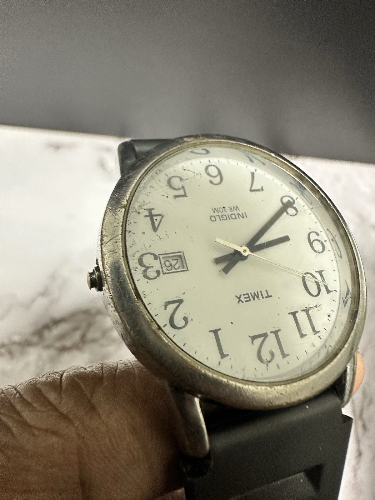 Timex Easy Reader Watch Men Silver Tone MISSING CROWN TOP Working 9.5″