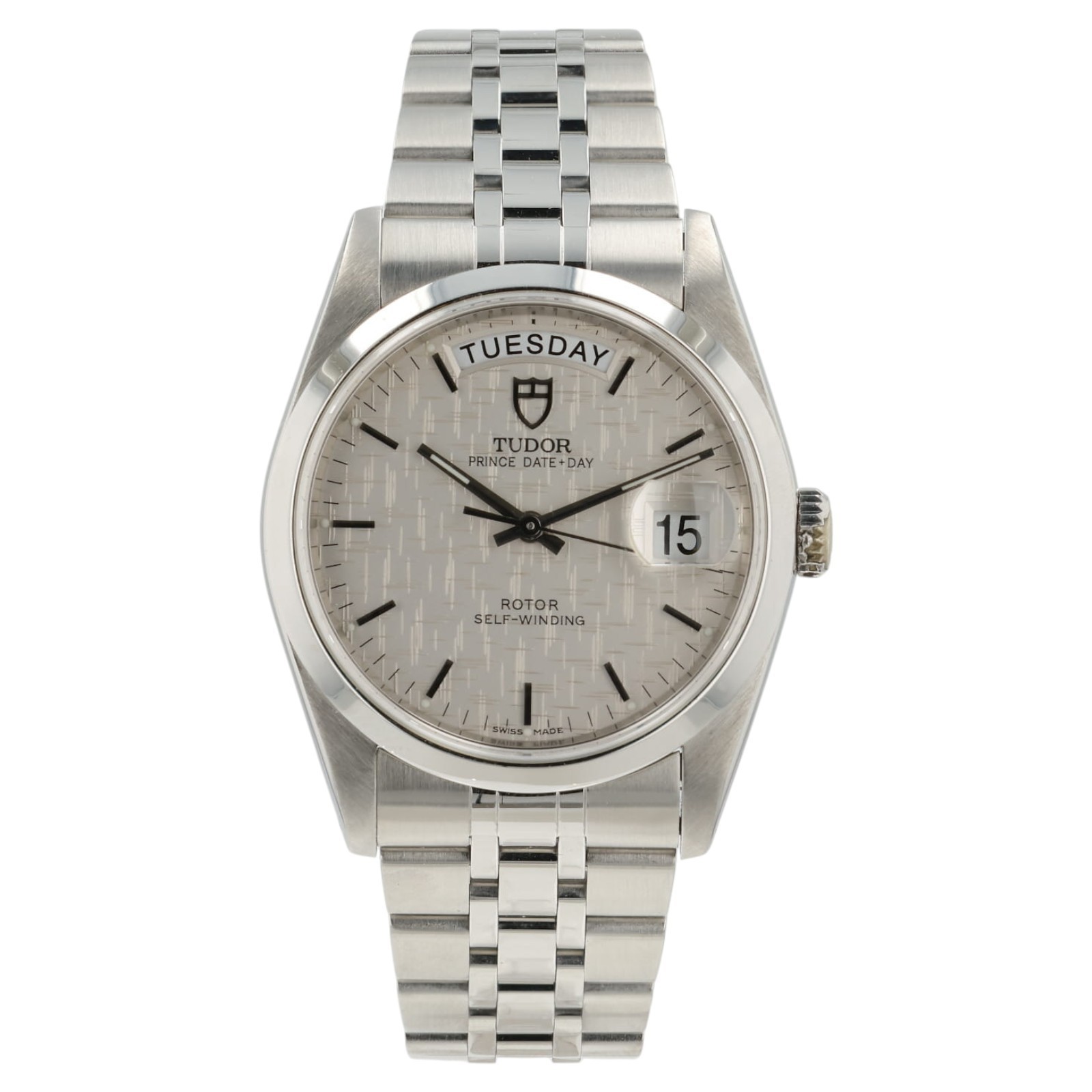 Tudor Prince Date Day Silver Linen Dial Steel 36mm Automatic Mens Watch 76200