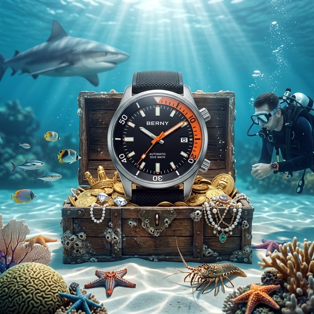 BERNY Automatic Diver Watch 41.5mm for Men 200M Waterproof Miyota 8215 movement