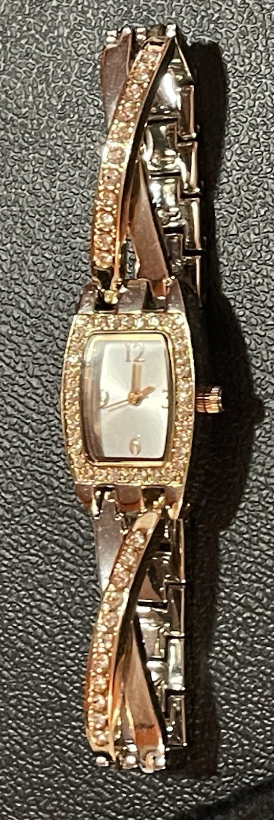 Women’s Costume Watch Ladies Two Toned Band Rose Gold & Silver Tone Clear Stones