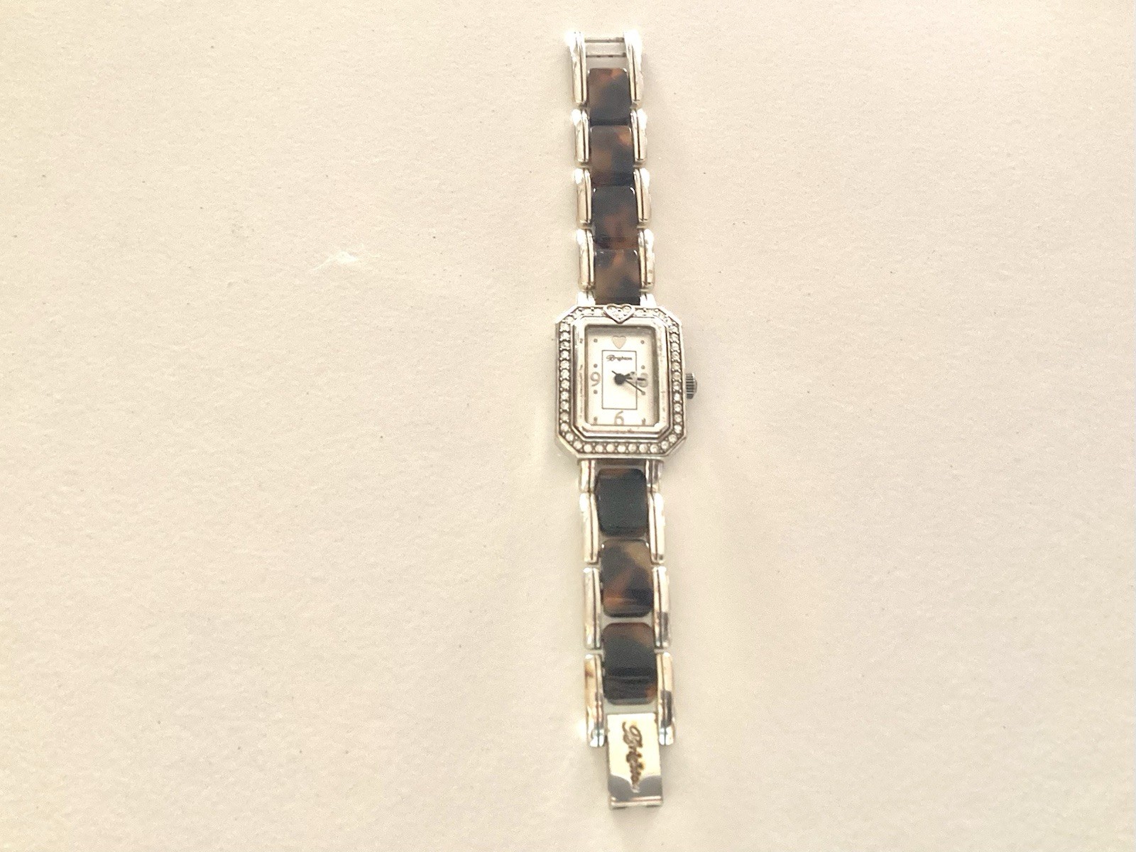 Brighton Encino Watch Tortoise Shell Clear Crystals Silver Needs Battery Small