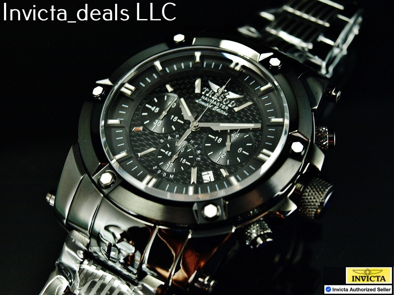 Tresod Men’s NAVMASTER Chronograph COMBAT Black Tone Sapphire Crystal SS Watch
