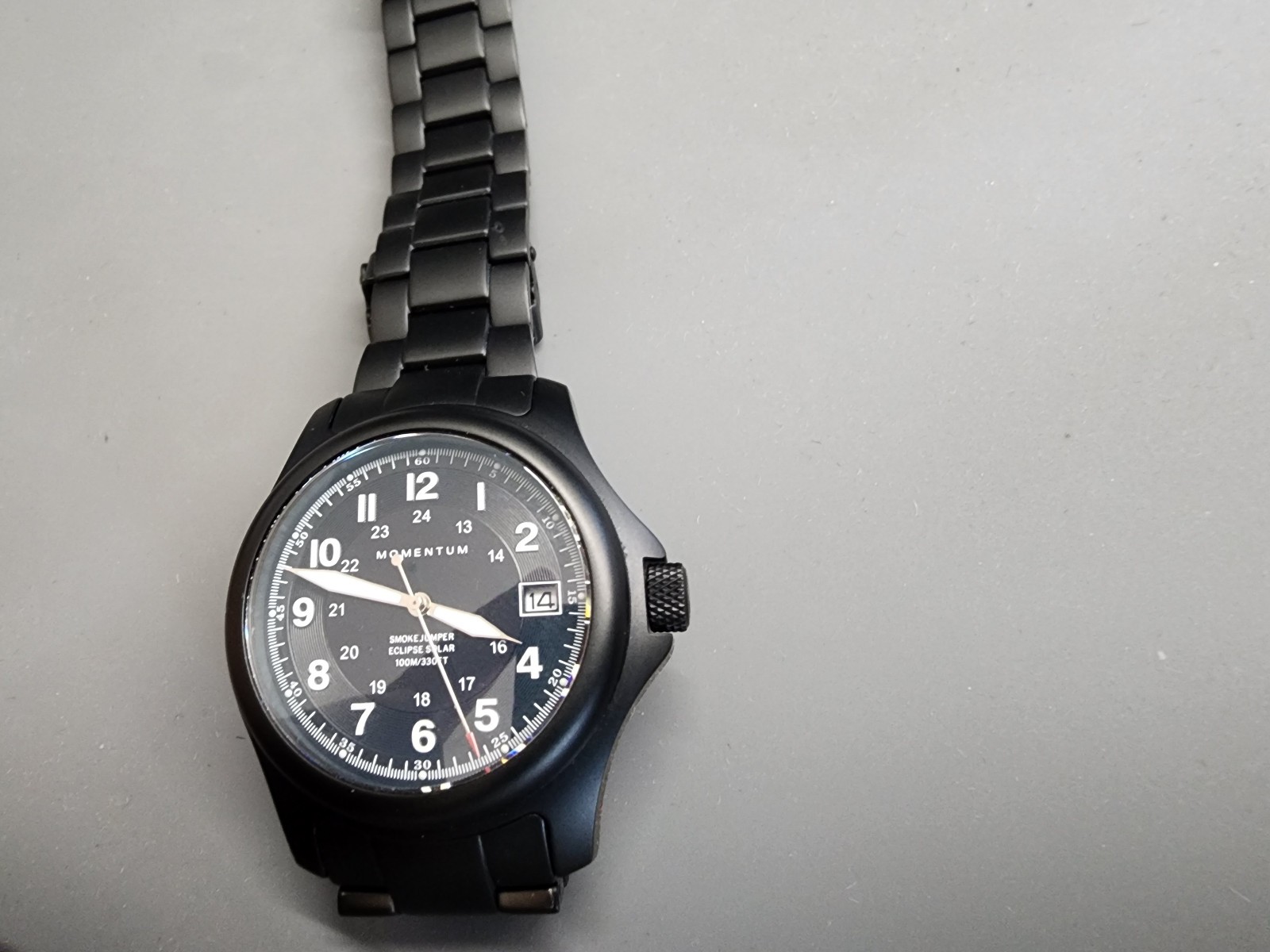 Momentum Smokejumper Eclipse Titanium Solar Quartz Wristwatch 38mm With Box