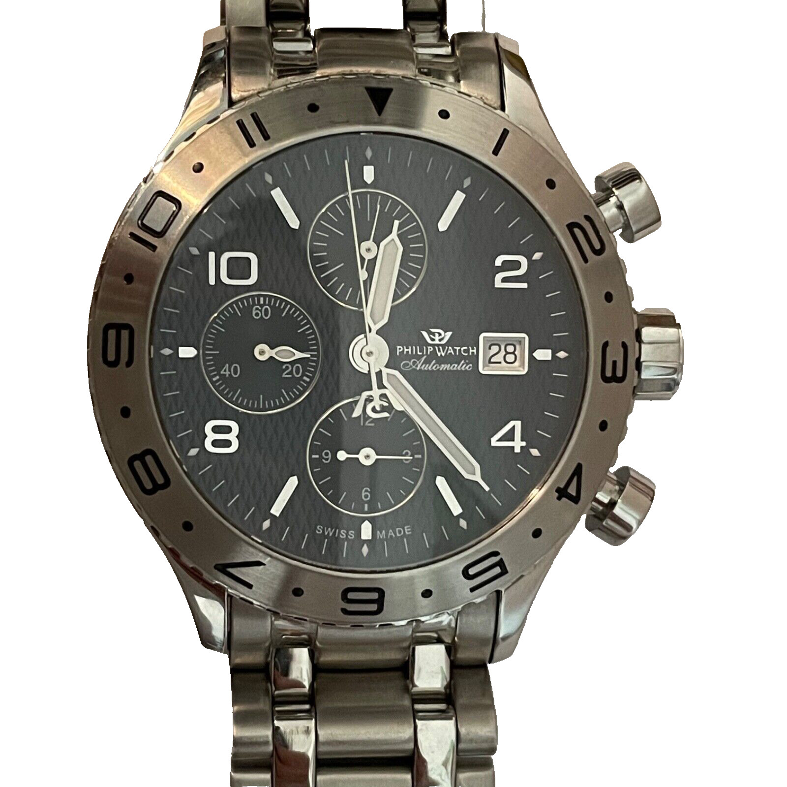 Philip Valjoux 7750 Automatic Chronograph Men’s Watch 44mm Original SS Bracelet