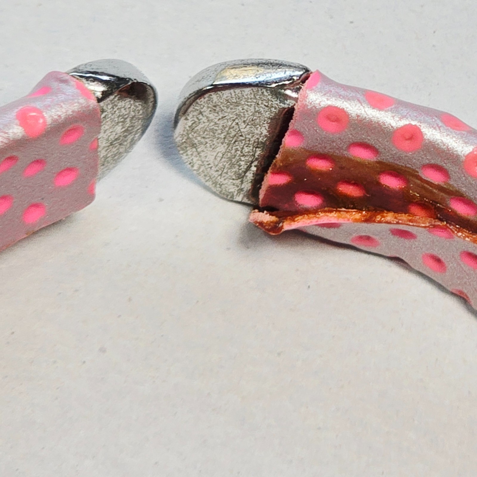 Geneva Bangle Watch Pink Polka Dot Quartz G Shape Bezel Vintage 2000s Retro