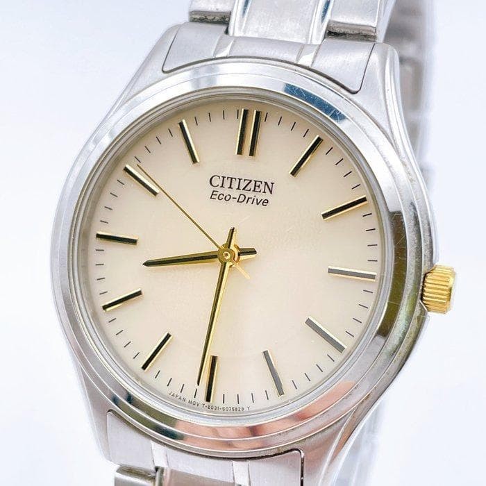 Working condition Citizen wristwatch, ivory dial, Eco-Drive quartz, stainless