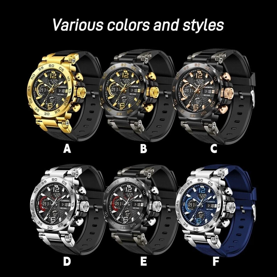 LIGE FOXBOX Men Watch Quartz LED Digital Analog Luminous Waterproof Wristwatch