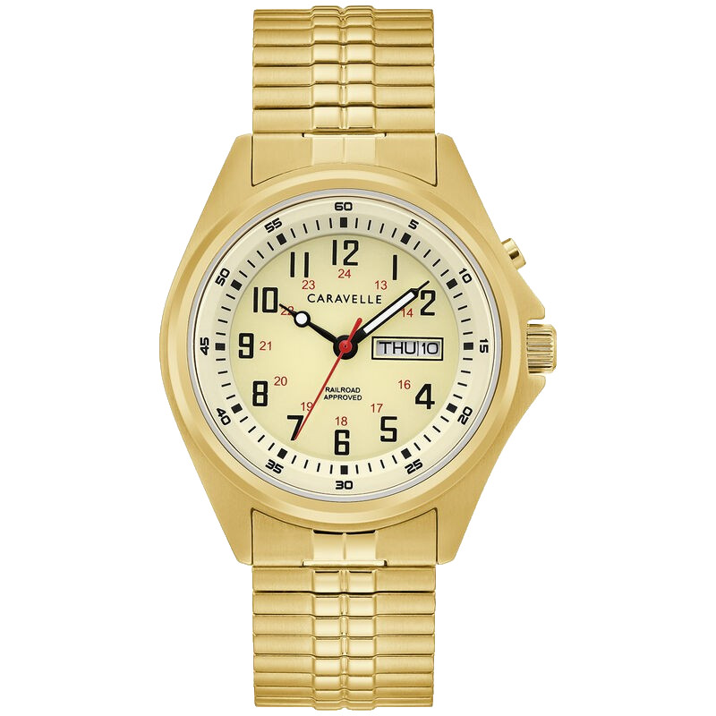 CARAVELLE BY BULOVA 44C112 PARCHMENT DIAL GOLD EXPANSION BAND 40MM MENS WATCH