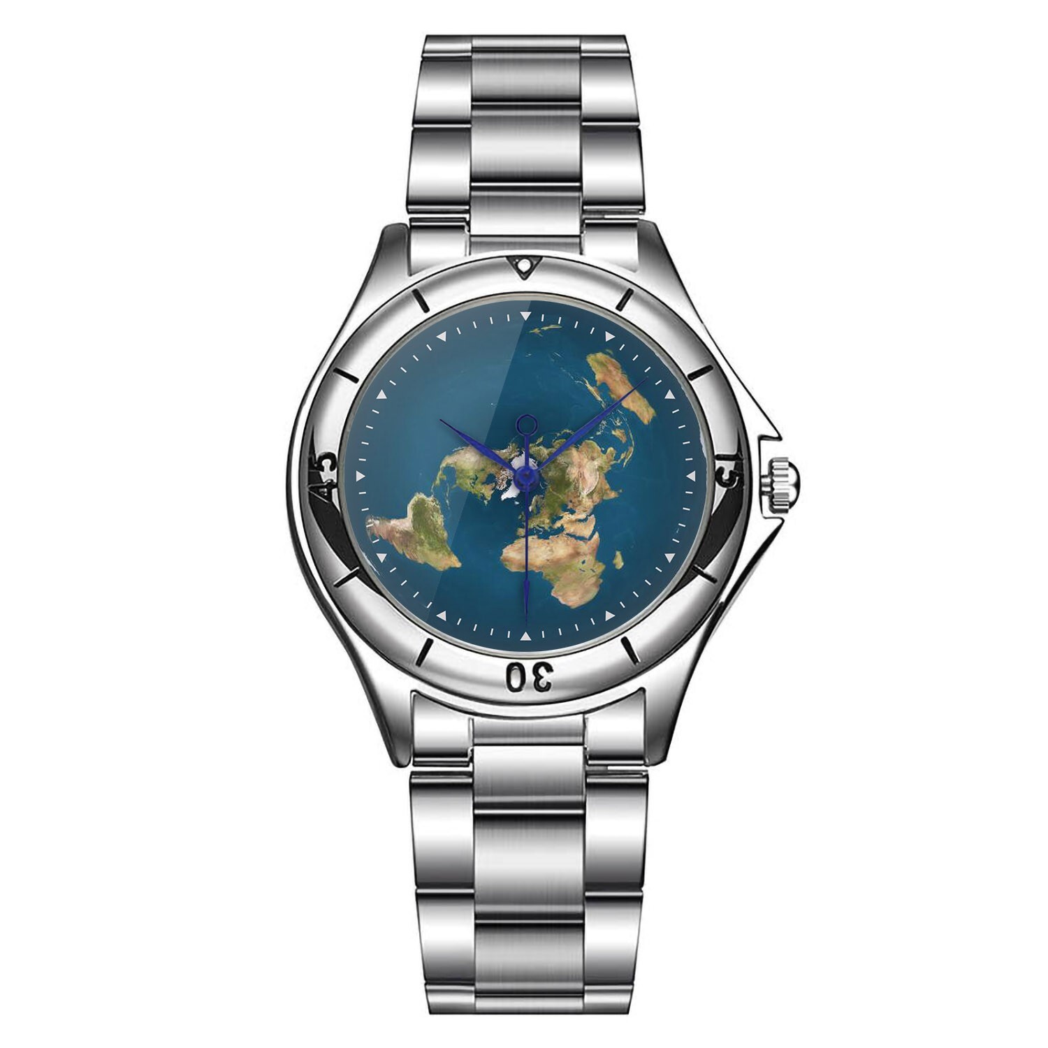 Flat Earth Map Metal Watch, Unique Globe Design, World Explorer Unisex Gift