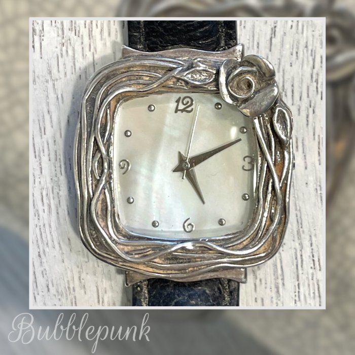 ISRAEL OR PAZ 925 Sterling Silver Artisan Rose Bezel MOP Quartz Watch