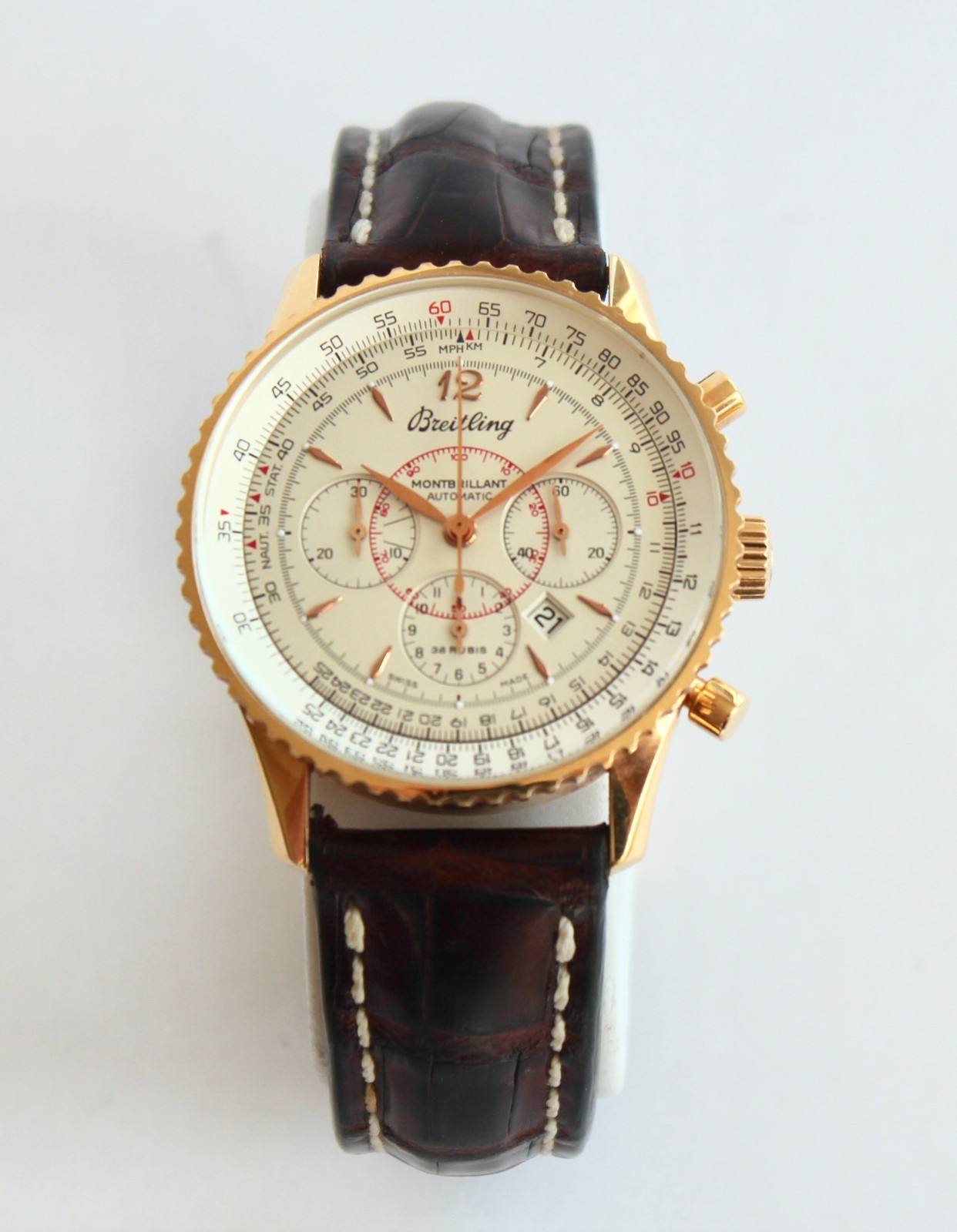 BREITLING Watch SOLID GOLD H41330 NAVITIMER MONTBRILLANT, DEPLOYMENT CLASP, WOW!