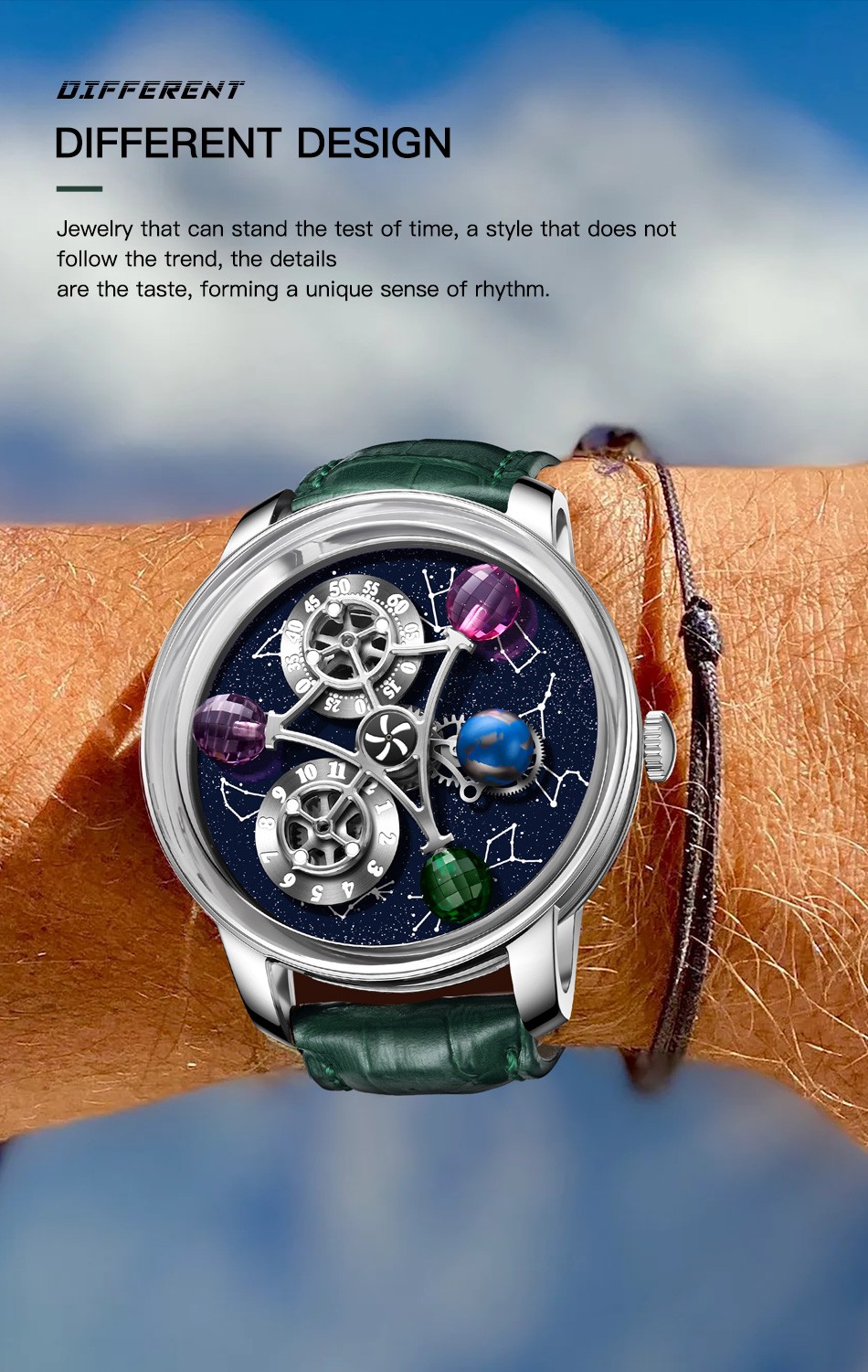 ‌PINDU Men’s Automatic Mechanical Watch Waterproof Leather Strap Unique Starry