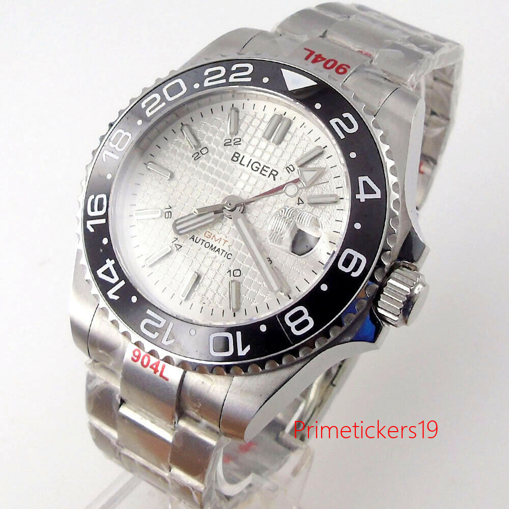 Bliger GMT Mingzhu3804 40mm Automatic Men Watch Grey/Black/White/Blue Grid Dial