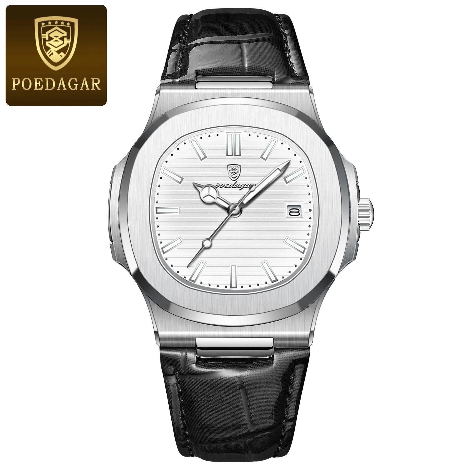 Poedagar Luxury Square Men Watch Date Waterproof Luminous Wristwatch