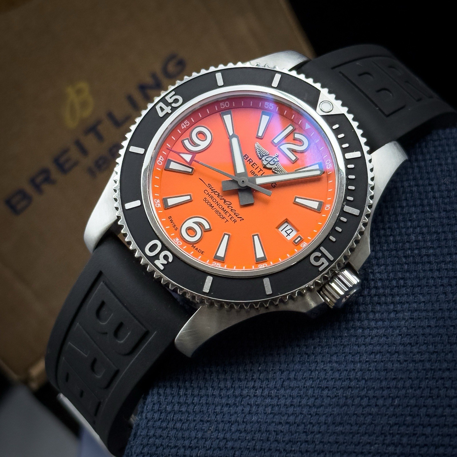 Breitling Superocean Automatic 42mm A17366 Orange Dial Rubber Strap Full Set