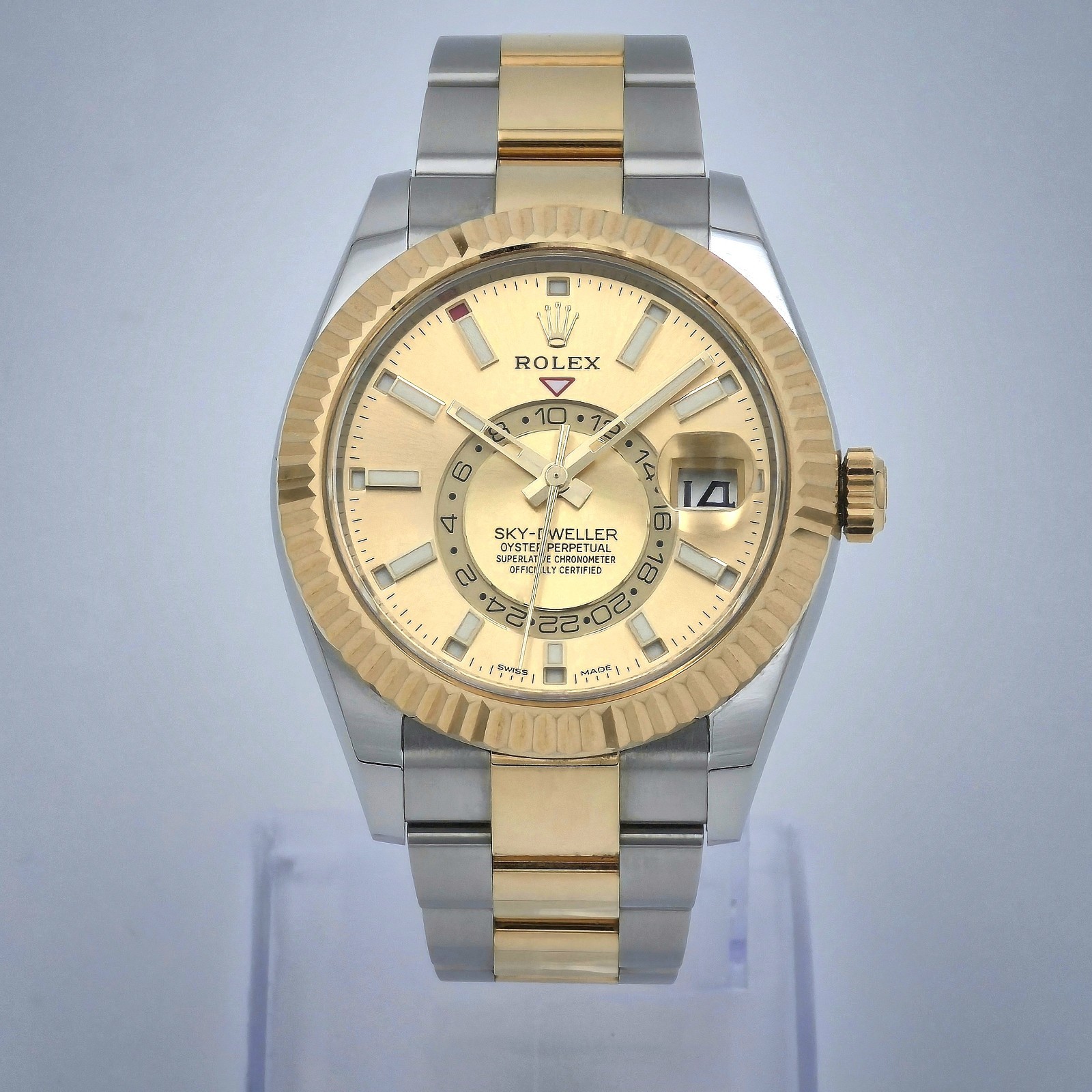 Rolex SkyDweller 326933 2 Tone Stainless Steel Gold Champagne Dial FULL SET