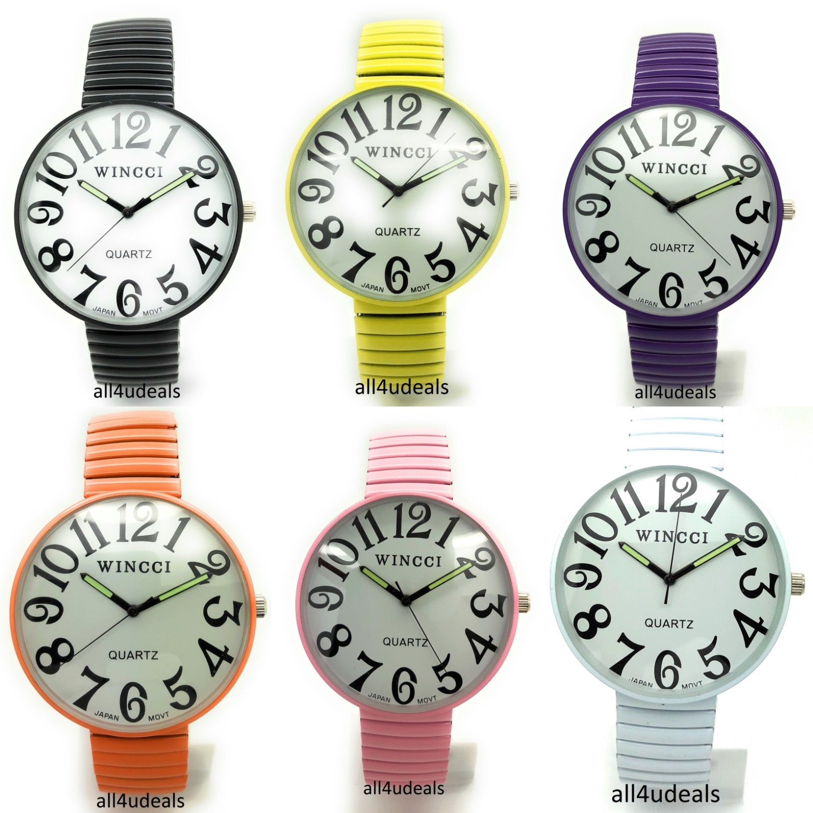 Mens Womens Large Jumbo Big Numbers Stretch Elastic Band Fashion Watch Wincci