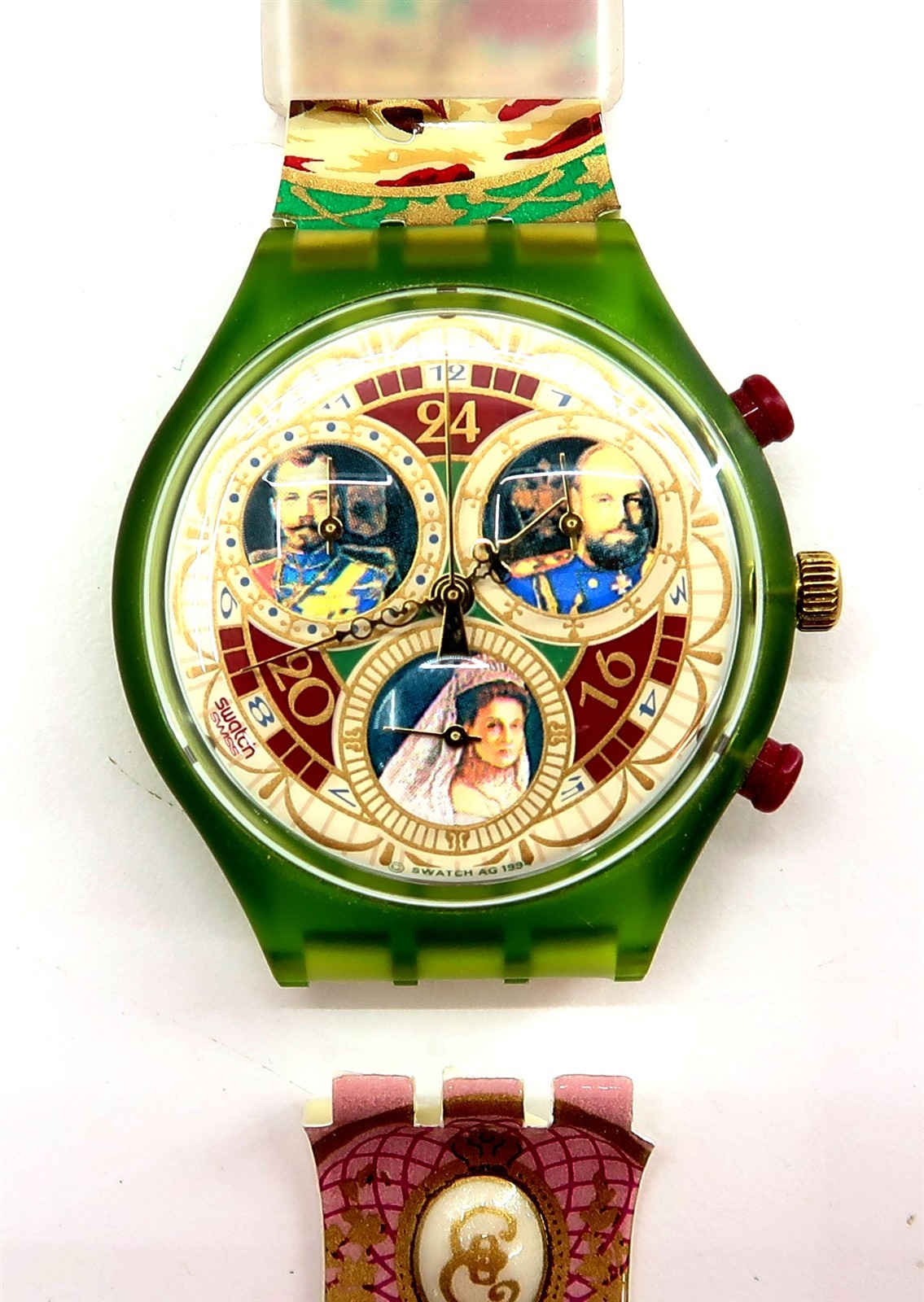 Swatch Chrono Watch RUSSIAN TREASURY SCG107 Works ~ DAMAGED BAND SOLD AS-IS