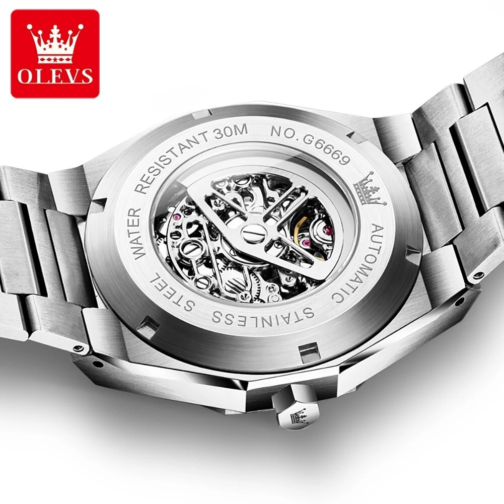 Automatic Mechanical Waterproof Luxury OLEVS Watch Men Skeleton Men’s Strap