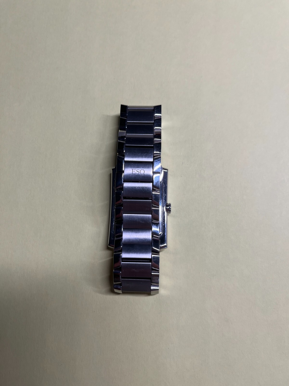 ESQ Movado Rectangular Silver Watch – Black Dial w/Diamond Markers