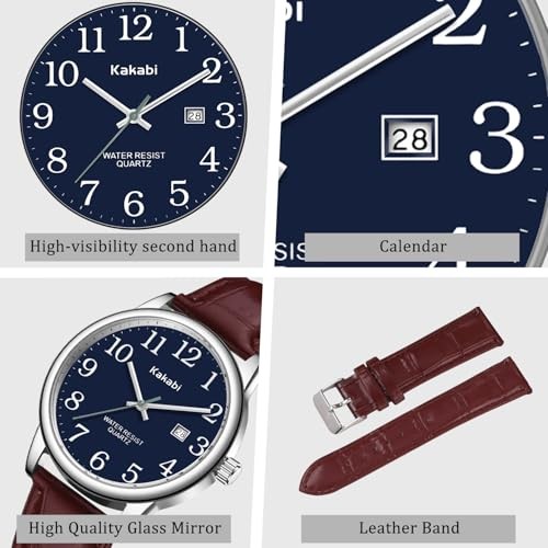 Watch for Men, Easy Reader Unisex Analog Quartz 01-Wine-red/Silver-Tone/Blue