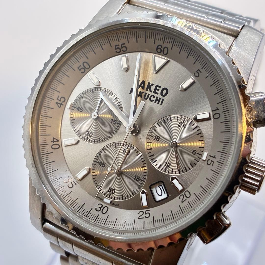 Takeo Kikuchi Chronograph Date Silver Quartz Watch