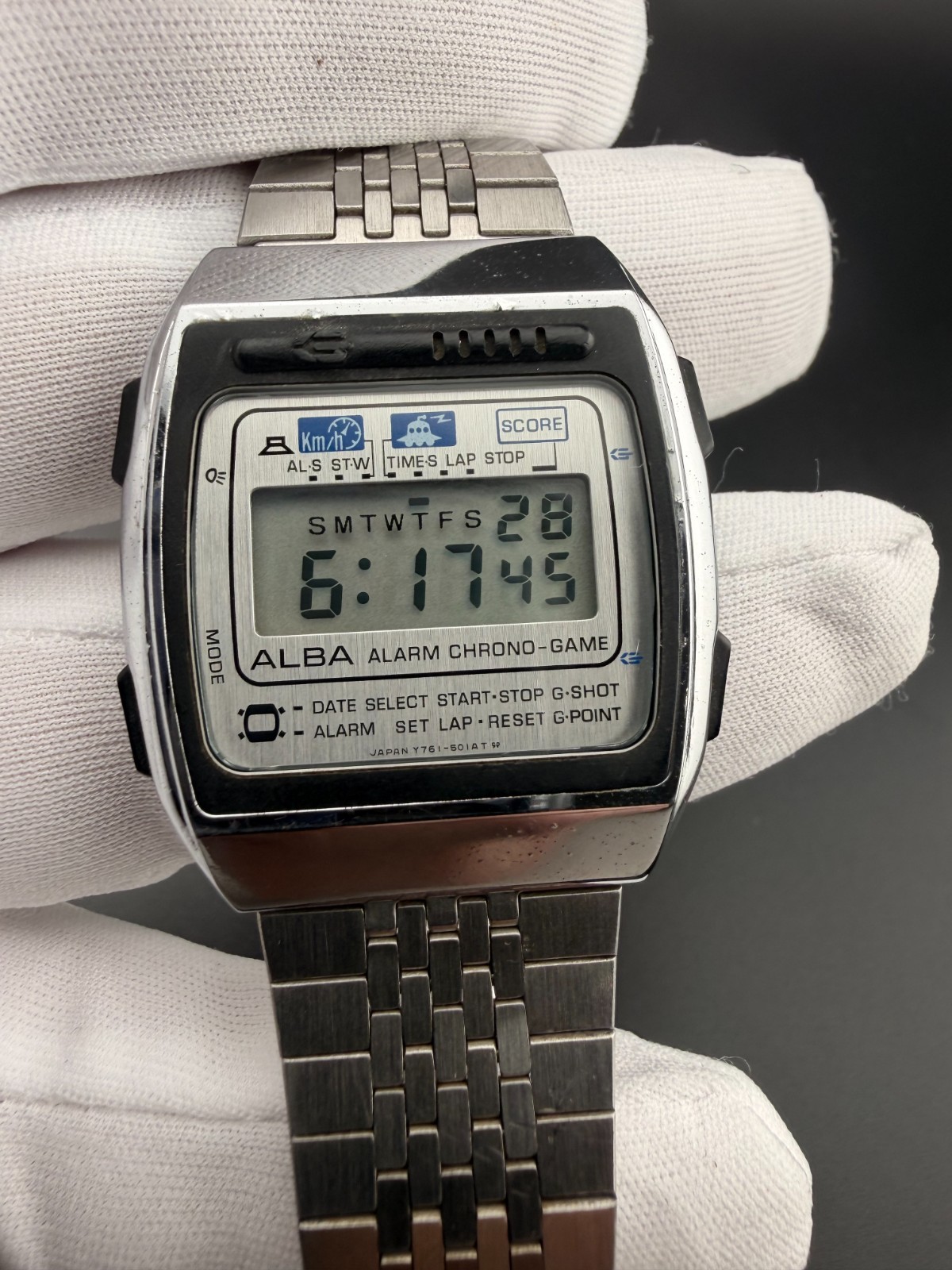 RARE SEIKO Alba Y761-5010 Alarm Chrono-Game Vintage Pac-Man LCD Digital Watch