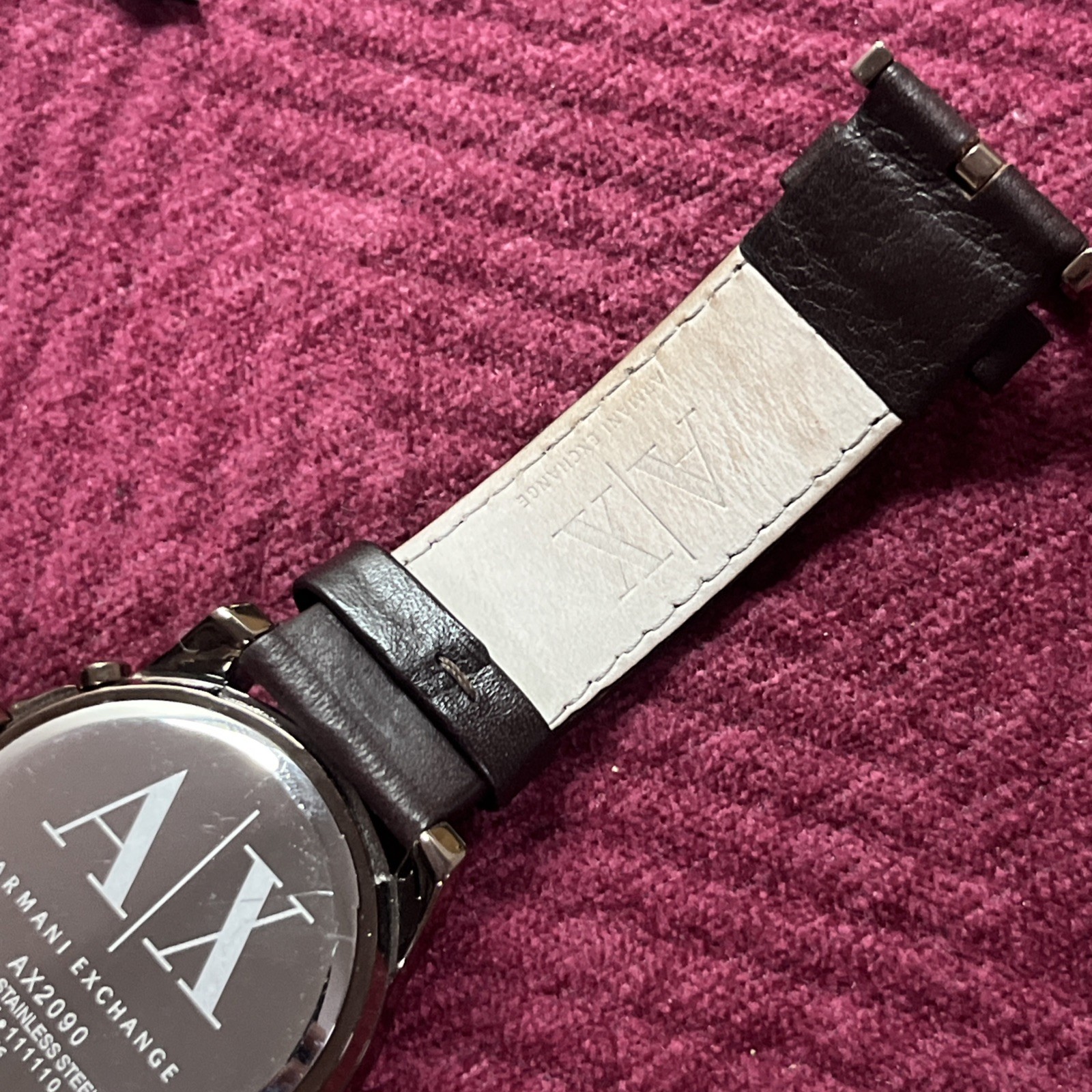 Watch Chronograph Dark Brown Leather Strap 45mm Ax2090