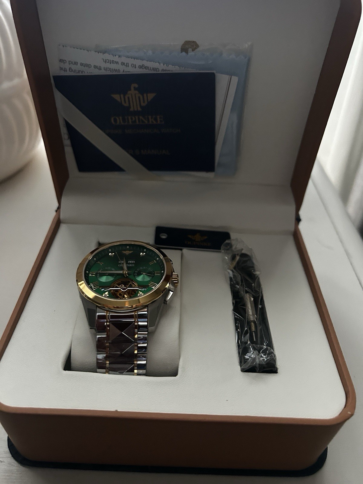 OUPINKE Skeleton Automatic Watch Green